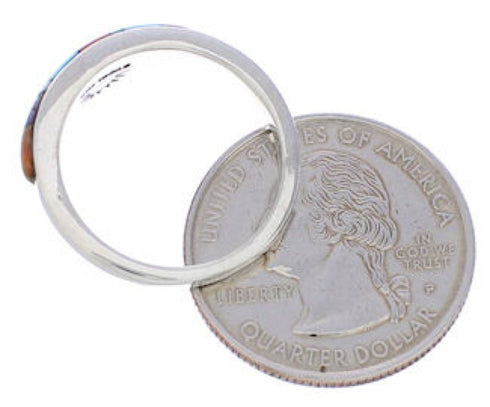 Southwest Sterling Silver Multicolor Inlay Ring Size 6-3/4 UX36482